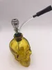 Narguilé en verre jaune, narguilé en forme de crâne, tube bouillonnant