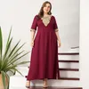 Damska Plus Size Dress Vintage Koronki Patchwork Split Hem Solidna Pół Rękaw Party Prom Długie Maxi Red Suelto Sukienki