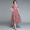 verão moda temperamento mulheres vintage lace midi vestidos de manga curta elegante vestido casual vestidos 210531