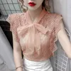 Solid Hollow Out Shirt Koreaanse mode kleding vintage mouwloze dames tops en blouses kanten patchwork blusas 9811 210308