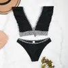 Push Up Frauen Badeanzug Hohe Taille Bikinis Sexy Bikini Set Rüschen Bademode Für Badeanzug Beachwear Badeanzüge 210621