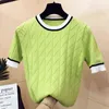 summer arrival short sleeve o-neck patchwork sweater women fresh cute loose knitted pullover Modis tops 211103