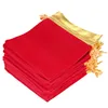 50PCs Velvet Gold Color Trim Drawstring Jewelry Gift Bags Pouches Wedding Party Decoration Favor Drawable Bag