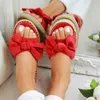 Kvinna Kvinnor Terlik 2023 tofflor glider på sandaler Bow Flat Linen Summer Sliders Espadrille Shoes Chanclas de Mujer 7889