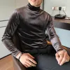 Koszulki męskie Jesień Z Długim Rękawem T Koszulki Mężczyźni Moda Ubrania 2021 Velvet Rozciągnięty Turtleneck Slim Fit Wszystkie Dopasuj Solid