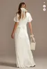 Flutter Sleeve Stretch Satin wedding Dress with Ruffle Hem Simple Design Bohemian Summer Beach Seaside Bridal Dresses Gown