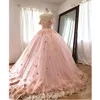 Vestido de baile rosa vestidos quinceanera com d florais apliques decote em coração tule tulle personaliza a princesa doce concurso formal desgaste vestidos