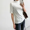 Zomer Koreaanse Dames Half High Collar Solid Modal Korte Mouw T-shirt Pullover Fashion White Balck Tops Vrouw 210607