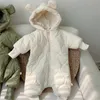 Milancel Winter Baby Pajacyki Niedźwiedź Kapturem Toddler Boys Droku Futro Podszewka Gilrs Odzież 210309