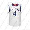 رخيصة مخصص كانساس Jayhawks NCAA # 4 White كرة السلة جيرسي شخصية خياطة مخصص أي اسم رقم XS-5XL