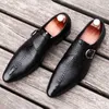 Crocodile Mönster Mens Wedding Monk Strap Dress Shoes äkta kalvläder formella skor dubbla spännen lyxiga spetsiga spetsskor