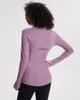 L-J001 Plain Women Zip Up Yoga Jacket Elastico Manica lunga Palestra Cappotto sportivo Fitness Abbigliamento da corsa Sexy Slim Atheltics Abbigliamento lu