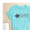 Grå Sloan Memorial Hospital T Shirt Letter Print T-shirts Kvinnor Harajuku Tee Femme Casual Shirts Ropa Para Mujer