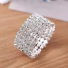 5-row Bridal Wedding Big Crystal Cuff Bangle Bracelet Silver Plated and Gold Color Metal Wide Side Open Bangles for Women Q0717