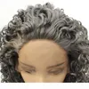 Afro Kinky Curly Synthetic Lacefront Wig Dark Grey Simulation Human Hair Lace Front Wigs 1426 inches Pelucas For Women 194181175657420691