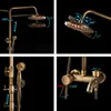 Antique Brass Bathroom Shower Set Faucet Bath Shower Mixer Tap 8" Rainfall head Bath Shower Set Bathtub Faucet Wall Mounted T200612