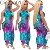 Designer Women Maxi Long Dresses Tie Dye Sleeveless Casual Dress Long Skirt Sexy U-neck Big Swing Pullover Summer Clothing Plus Size S-2XL