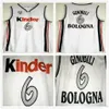 Manu Ginobili-Trikot Nr. 6 Virtus Kinder Bologna Europäische Basketball-Trikots genähtes weißes Camiseta De Baloncesto-Mann-Basketballtrikot für Herren