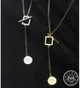 925 Sterling Silver Letter Round Pendant Sweater Chain Necklace Gold Color Plated Geometric Shape Necklaces Jewelry for Women Q0531