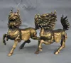 中国の青銅色の動物族獣Kylin Chi-Lin Unicornペア像
