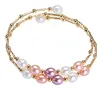 Fili di perline HABITOO Bracciale da donna con perle d'acqua dolce naturali 7-8mm bianco rosa viola Bracciale regolabile con perline dorate per gioielli di moda Gi