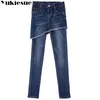 Embroidery jeans female high wasit vintage denim woman skinny long pencil pants skirt plus size 210629