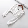 Autumn Winter Deep Solid Pullover z nutkami przycięte Topy czyste kolory bluzy długie rękaw Lose swobodne streetwear 201203