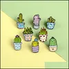 Broches Broches Bijoux Dessin Animé Cactus Broche Mignon Mini Plante Pot Émail Femmes Denim Vestes Épinglettes Chapeau Badges Enfant Badge Drop Delivery 20