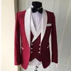 3 Piece Blue Groom Tuxedo for Wedding with White Shawl Lapel Slim fit Men Suits Double Breastd Waistcoat Man Fashion Jacket X0909