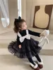 Abiti da ragazza 2022 Inverno Neonate Principessa Bowknots Abito da ballo patchwork lavorato a maglia Stile coreano Toddlers Bambini Addensare Vestito caldo