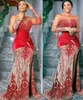 2022 Plus Size Arabic Aso Ebi Red Mermaid Sexy Prom Dresses Sheer Neck Beaded Evening Formal Party Second Reception Birthday Gowns Dress ZJ336