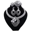 Dubai Mode-sieraden Sets Elegante Vrouwen Goud Kleur Kristal Ketting Armband Party Oorbellen Ring Luxe Sieraden