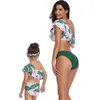 Tropical Baby Swimwear Mom and Daughter Leaves Ruffles Off Shoulder Swimsuit Bikini Set Kids Family Bathing Clothing Holiday 210529