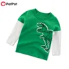 Printemps et automne pur coton imprimé dinosaure col rond haut à manches longues enfants hauts t-shirt à manches longues bébé C 210528