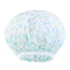 New Waterproof Shower Cap Printed Polka Dots With Lace Bath Hat For Women Reusable Hair Cover Salon Spa Bathroom Products