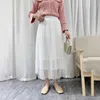 Surmiitro lente zomer lange tule rok vrouwen Koreaanse stijl zwart kant holle hoge taille bureau geplooide midi rok vrouw 210712