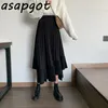 Faldas Mujer Moda Automne Coréen Chic Mince Taille Haute Jupes Plissées Femmes Volants Irréguliers Blanc Gris Maxi Jupe Vintage Lâche 210309