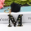 Cute Black Pompon List Keychain Angielski Alfabet Brelok Uchwyt Brokat Żywicy Kluczowe Łańcuchy Pierścienie Kobiety Torebka Charms