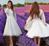 Robes De Mariée Élégantes Robes De Mariée Courtes Dentelle Tulle Modeste À Manches Longues Encolure Dégagée Bohème Plage Jardin 2022 Robe Novia Robe De Mari￩e