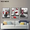 Black and White Tower Red Umbrella Canvas Painting Paris Street Wall Art Poster Prints Decorative Picture for Living Home X0726