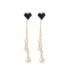 Moda Jóias S925 Prata Post Borne Azul Love Faux Pearl Dangle Tassel Stud Brincos