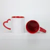 Nouveau DIY Sublimation 11oz Tasse à café avec poignée en forme de coeur Céramique 320 ml Tasses en céramique blanche Revêtement intérieur coloré Poterie d'eau spéciale FY4652