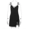 Ärmlös spets patchwork v-neck sexig glida miniklänning sommar kvinnor streetwear outfits sömnkläder 210607