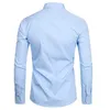 Men's Sky Blue Slim Fit Dress Shirts Long Sleeve Brand Men Cotton Top Quality Business Formal with Pocket 210721