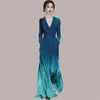 Vestidos de mujer Sexy Bohemian Gradient Color Mangas largas Cuello en V Mujeres Summer Beach Vestidos Casual Ladies Dress 210603