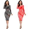 Casual Jurken Fuda Sheer Mesh Pearls Diamanten Feestjurk Vrouwen Sexy Zien door Lange Mouw Bodycon Night Club Vestido Kerstmis