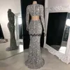 Silver Sequin Formal Evening Dresses Long Sleeves Mermaid Prom Dress Dubai Arabic Women 2021 Vestidos De Fiesta Pageant Gowns