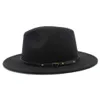 Vintage Unisex Wool Blanda Panama Hat Gangster Trilby Fedora Wide Brima Sombrero Godfather Cap Church Party Caps med bältesspänne