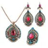 3Pcs Vintage Necklaces Jewelry Sets For Women Antique Gold Pink Crystal Wedding Party Earrings Necklace Ring Female Turkish Jewelrys
