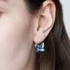 COCOM -Fashion Blue Butterfly Crystals Lever Back Clip Earrings 2021 Trend Cute Jewelry Birthday Gift Women and Girls